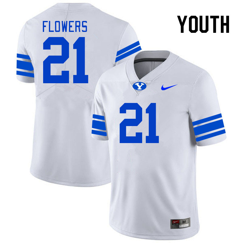 Youth #21 Dylan Flowers BYU Cougars College Football Jerseys Stitched Sale-White